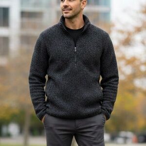 Lululemon Men's Tundra Trek 1/2 Zip Wool Blend Fleece - Small - Heathered Black